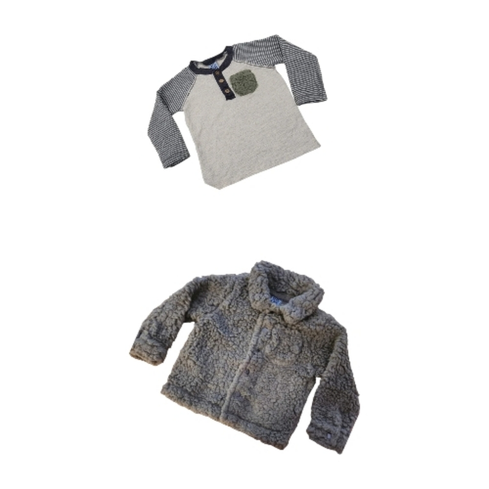 Little Lad Set Sherpa Fleece Jacket + Henley Top 18 Months Loden Green + Gray
